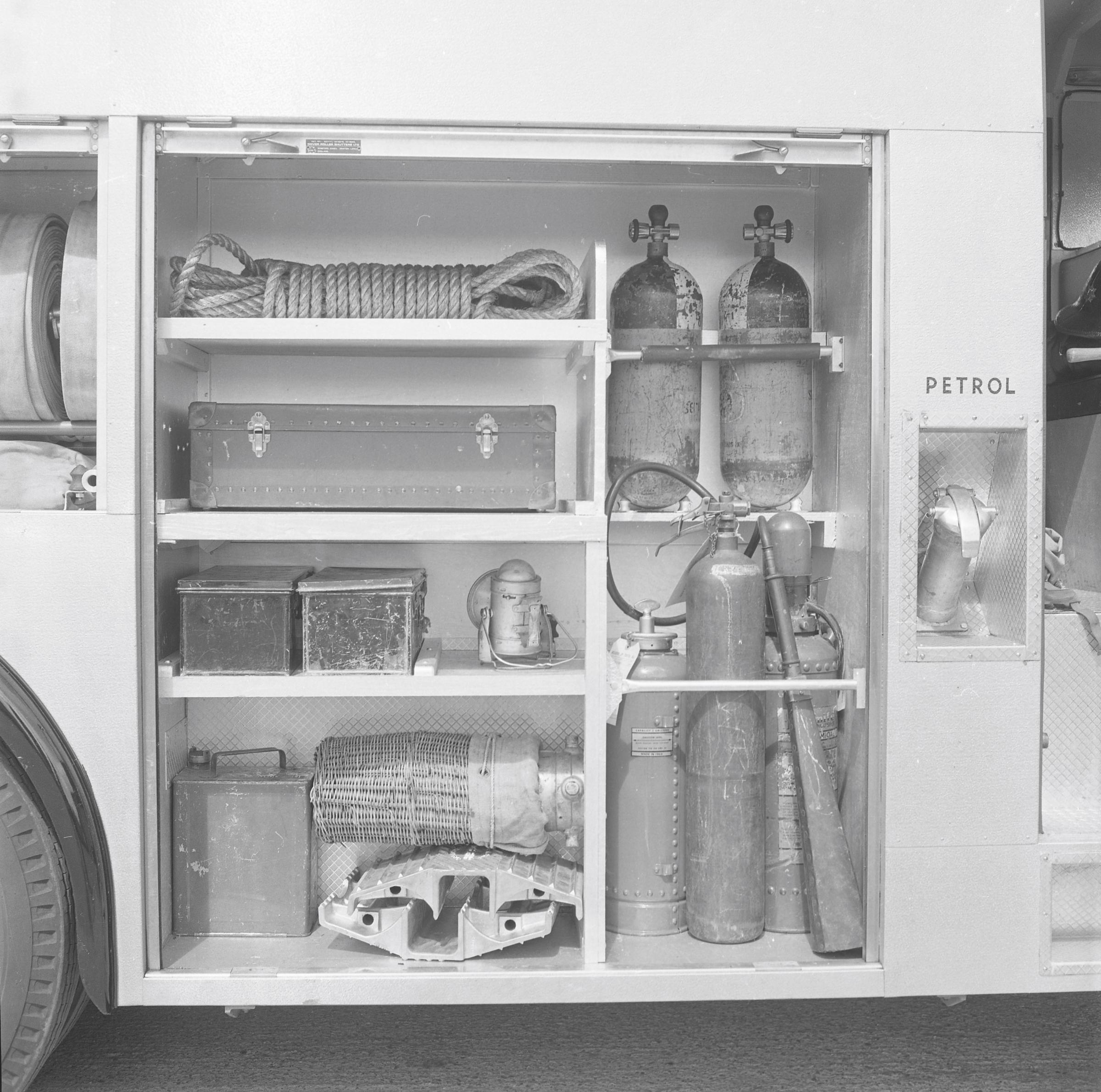 New Dennis fire engine at Wrexham Fire Station, 1969.