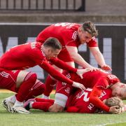 NEWPORT, WALES - 28 APRIL 2024: Connah's Quay Nomads Harry Franklin scores and celebrates during the 2023/24 JD FAW Welsh Cup Final fixture between Connah's Quay Nomads F.C & The New Saints F.C at Rodney Parade, Newport, Wales. (Pic By John