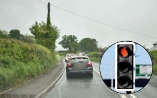 Queueing traffic on the A525 towards the A483 this week / Inset of traffic lights.