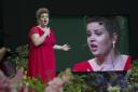 Pendine's Voice of the Future at Llangollen Eisteddfod presented by Eisteddfod's Terry Waite. Pictured: Wiiner Erin Rossington from North Wales performing