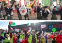 Top image; Cambria Band, St David's Day celebrations in Flint, 2019. 
Bottom image; St David's Day celebration in Wrexham