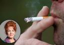 Main image of someone smoking / Inset of Sarah Atherton MP.