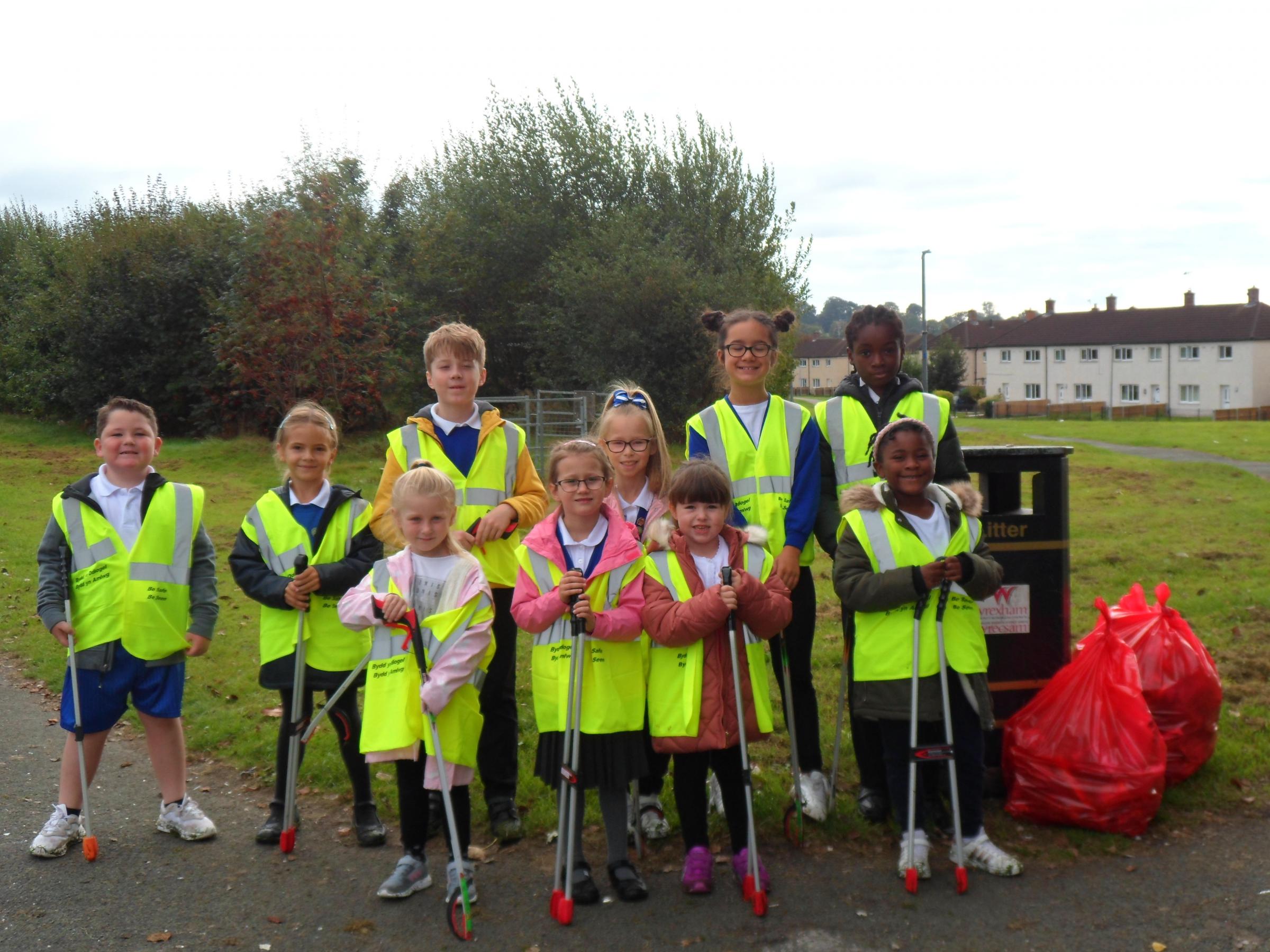 Members of the St Annes School Eco Council litter-picking.