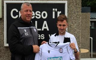 Paul Rutherford with Bala Town FC manager Colin Caton. PIC: Bala Town FC.