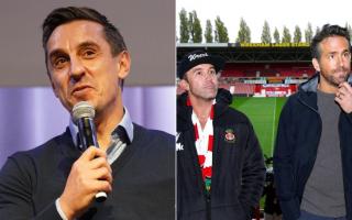 Gary Neville (left) and Wrexham co-chairmen Rob McElhenney and Ryan Reynolds.