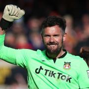 Wrexham goalkeeper Ben Foster celebrates after the Vanarama National League match at the Racecourse Ground, Wrexham. Picture date: Monday April 10, 2023.