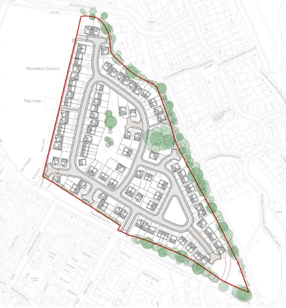Plans showing the layout of 112 proposed houses at Gatewen Road in New Broughton. Source: Glyndwr University