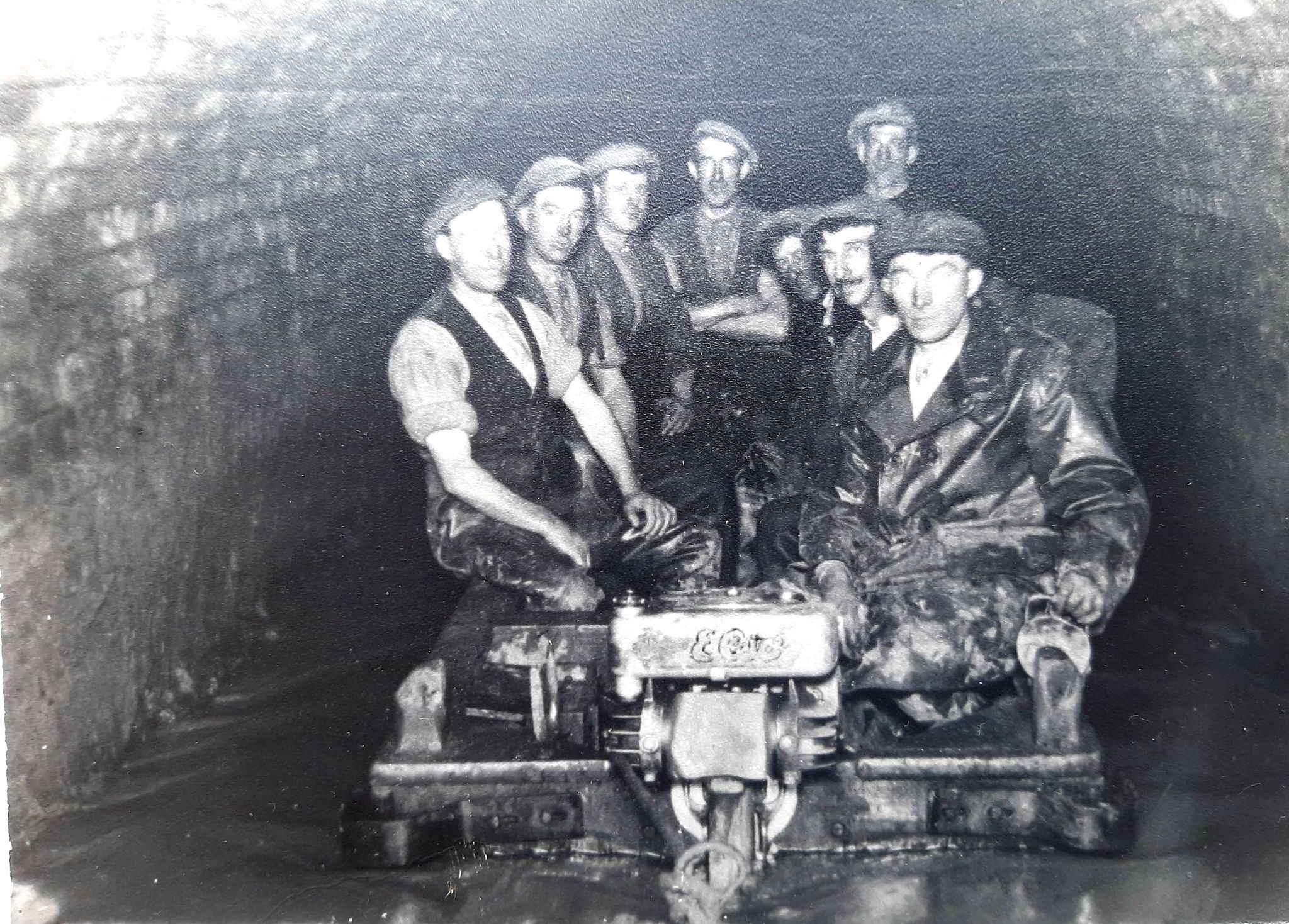 A gang in the Milwr Tunnel near Harrward shaft, 1930. Photo courtesy of Rob Richardson