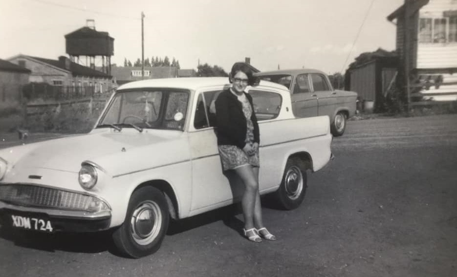 Sue Donovans first car, 1968, Ford Anglia.