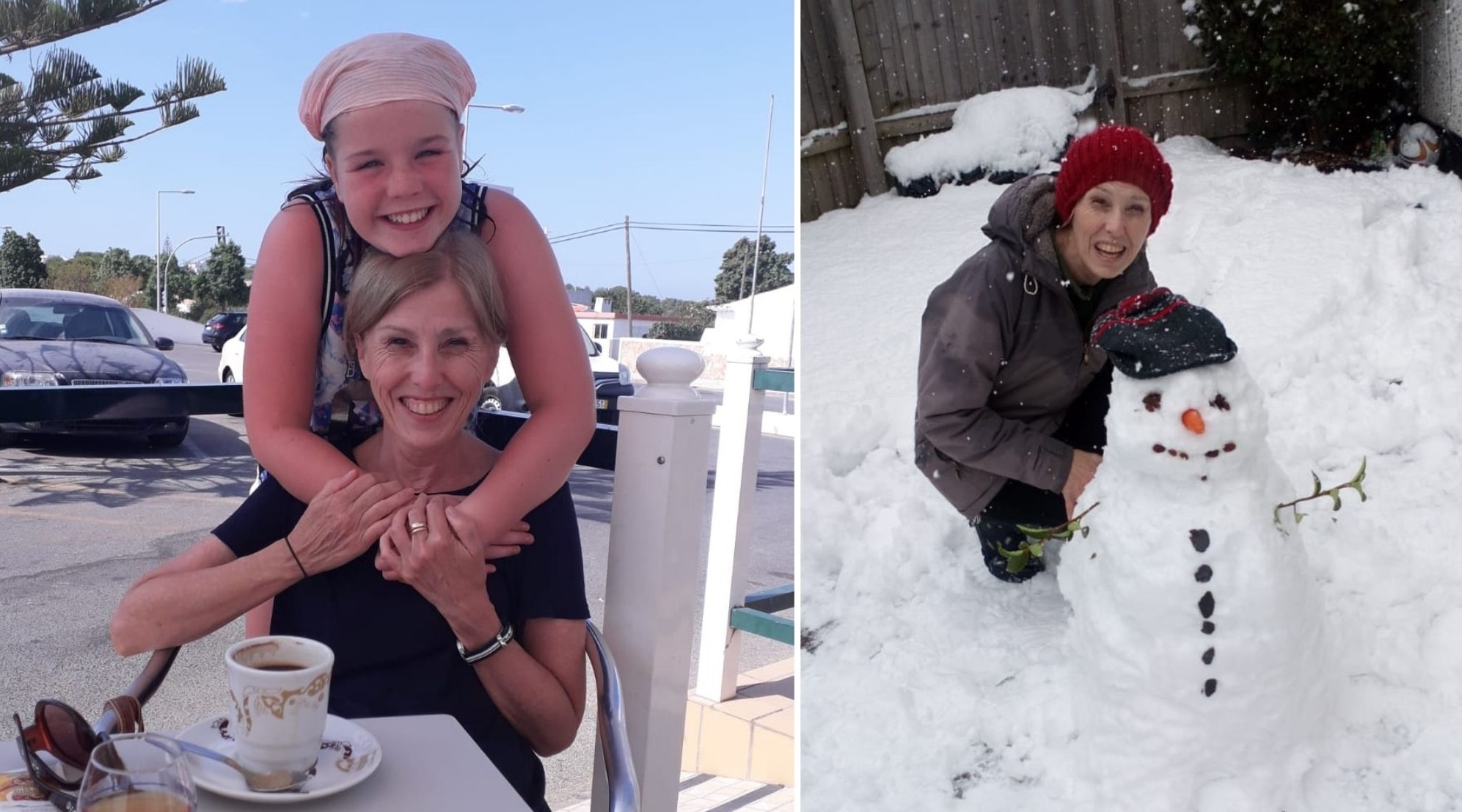 Nia Evans’ mum Gayle Jones with her granddaughter, and building a snowman.