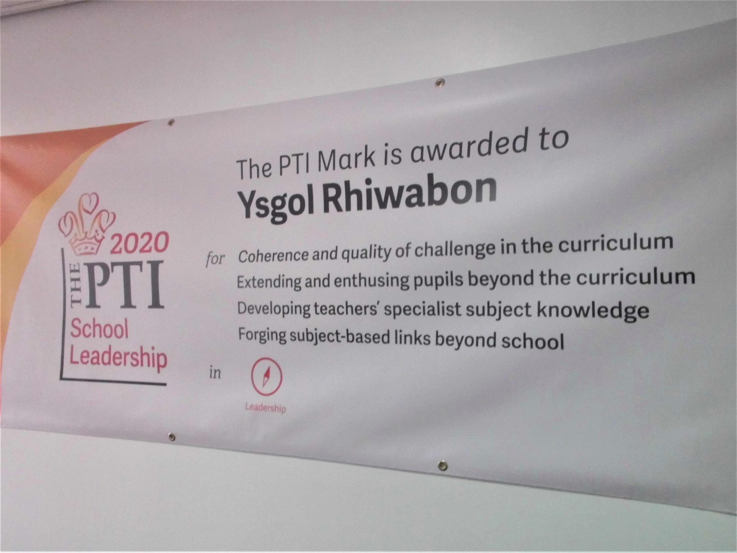 The Princes Teaching Institute Mark banner at Ysgol Rhiwabon.