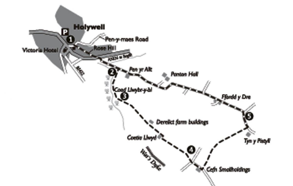 Map for the Holywell circular walk. 
