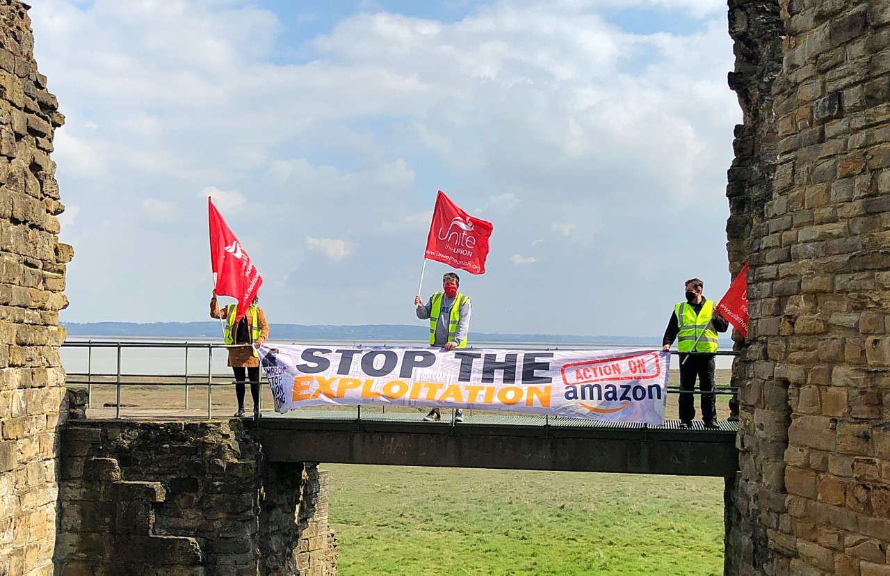 Campaigners at Flint castle on Wednesday. 