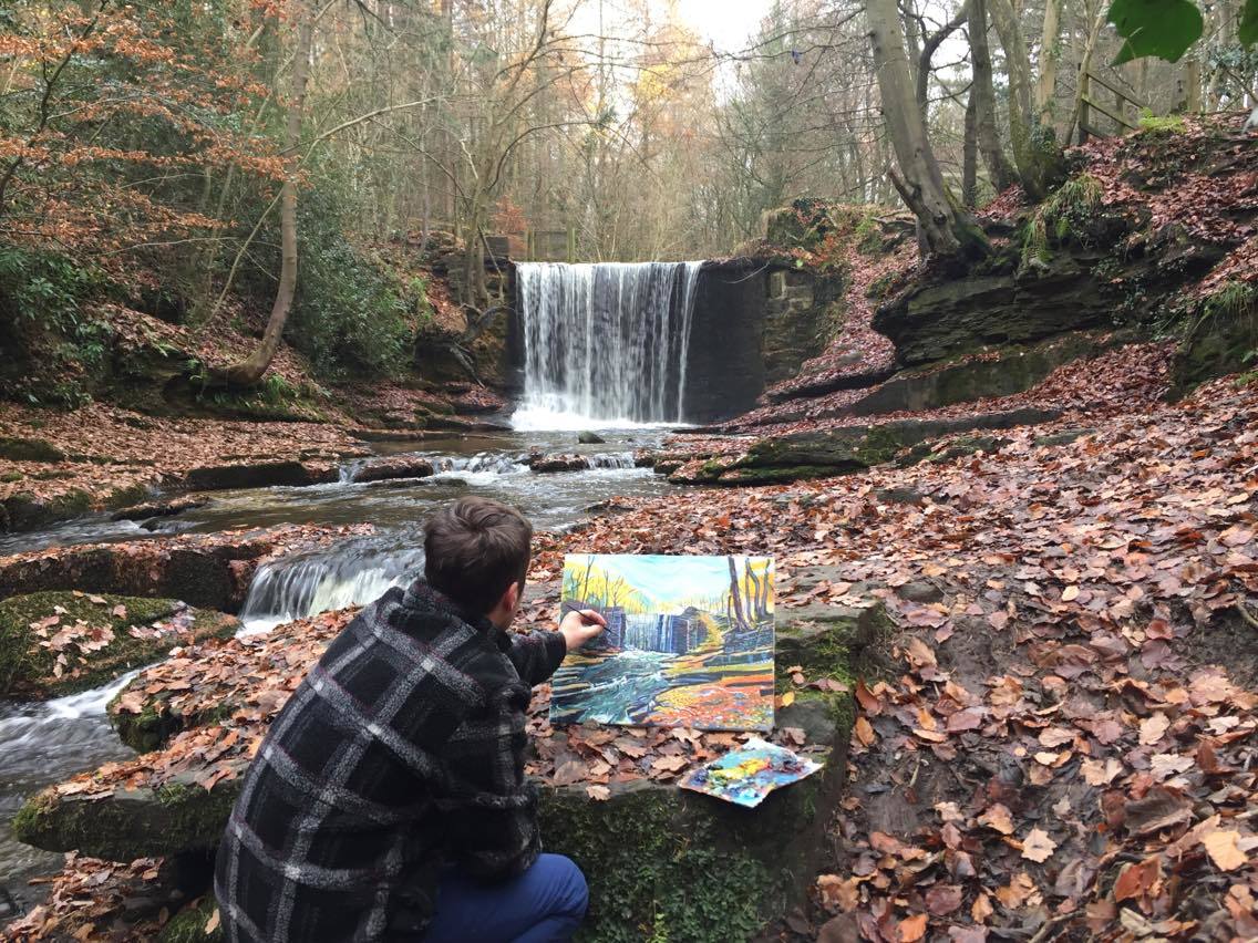 Mikey Jones painting Bersham Waterfall