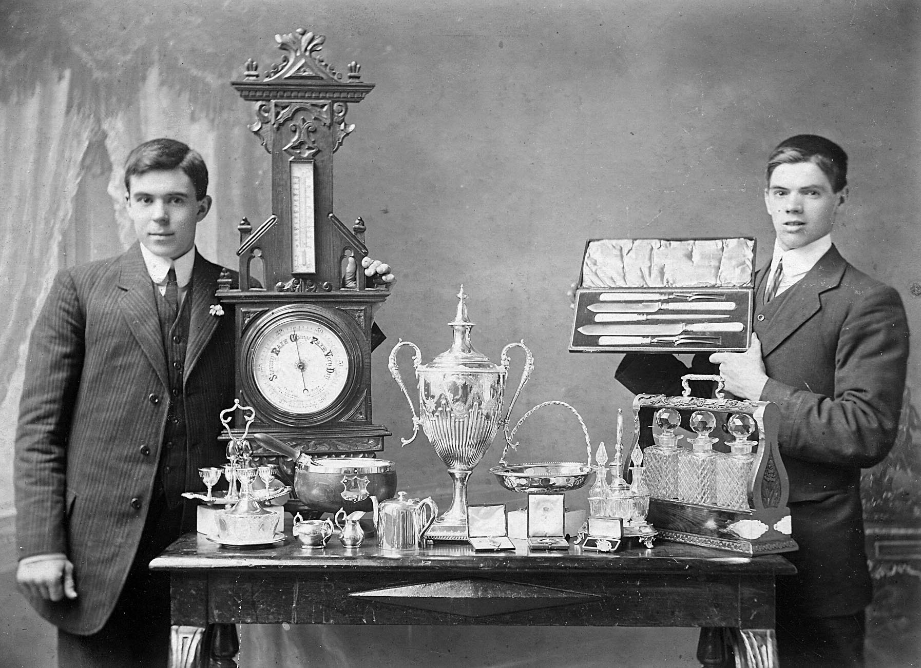 Brothers Herbert and Walter Hampson, with some of their trophies in 1908. Photo courtesy of Fay Hampson