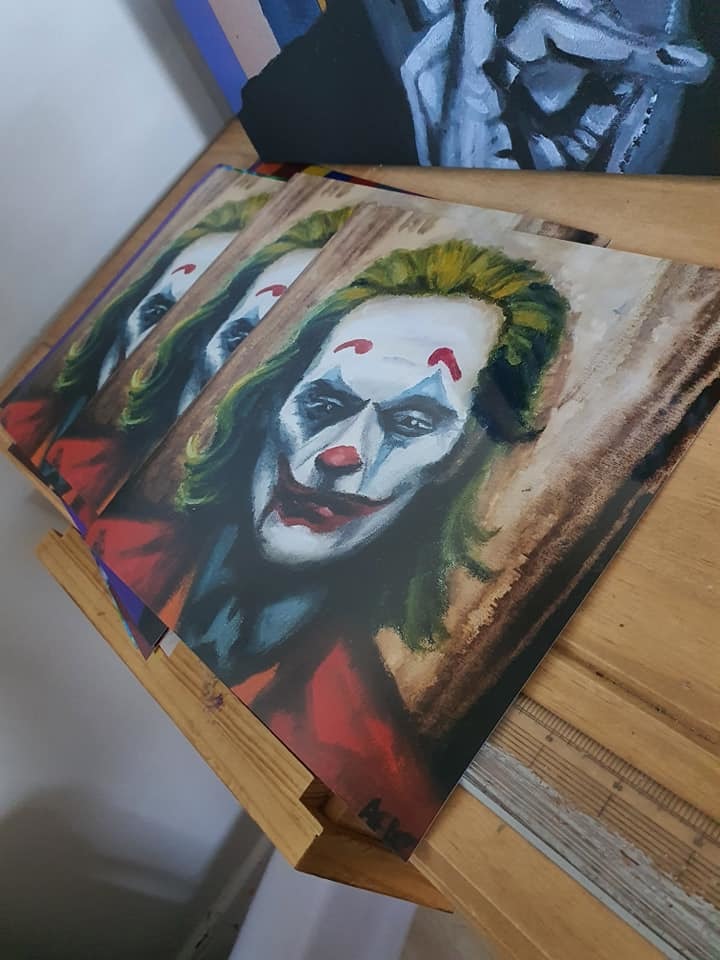 Abbys paintings of the Joker. 