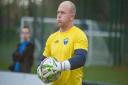 Tony Thompson was sent off during Warrington Town's FA Trophy loss to Guiseley.