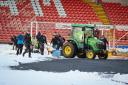 Snow being cleared from the Racecourse this morning.