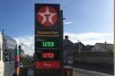 The current prices on the pumps at Eastgate Garage, Narberth.