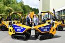 JCB Global Major Accounts MD Steve Fox (left) pictured with Jewson Business Development Director Mark Esling with the new fleet of JCB machines.