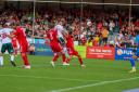Action from Wrexham's 1-0 win at Crawley. Picture: Gemma Thomas