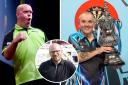 Legends of darts at special community event - Michael van Gerwen (left), Phil Taylor (right) and inset, Mark Webster.