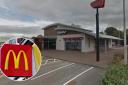 Main image of the former Pizza Hut restaurant in Queensferry / Inset image of a McDonald's sign.