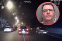 Dashcam footage of the incident involving Peter Lee (inset).
