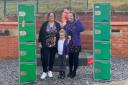 Left to right: Lyndsey Hewitt from Locit, Rachel Lewis assistant headteacher at Ysgol Cae'r Nant, with Lyndsey's daughter Lola.