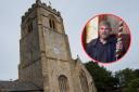 St Mary's Church, Chirk and (inset) bell ringing master Peter Furniss.
