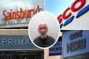 Serial shoplifter Gary Maddison (inset) and some of the shop and high street chains which have banned him from at least one of their branches