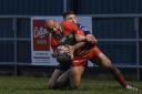 On the 20th January 2019 , Heywood Road, Sale, Greater Manchester,  North Wales Crusaders, Swinton Lions, Pre Season Game, Swinton Lions v North Wales Crusaders; Earl Hurst of North Wales Crusaders.