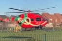 Wales Air Ambulance helicopter at the park in Garden City.