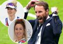 Gareth Southgate and (inset) Victoria Thornley and Jade Jones.