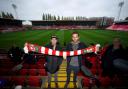 Wrexham co-chairmen Rob McElhenney and Ryan Reynolds during a press conference at the Racecourse Ground, Wrexham