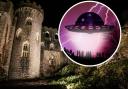 UFOs have been reported in the skies above Gwrych Castle for more than 120 years. Image: ITV (inset image Canva).