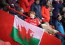 Young Wrexham fan with a Welsh flag