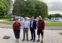 Ken Skates MS with Caravan and Motorhome Club director of sites and accommodation, Anthony Davies (second left) and site managers Becky and Simon Allen at Lady Margaret’s Park Campsite, Chirk.