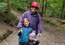 Dr Stan Morton with grandchildren Mabli (8) and Macsen (3) in Loggerheads woods