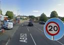 Main image of the A5152 Chester Road in Wrexham / Inset of a 20mph sign.