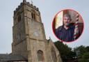 St Mary's Church, Chirk and (inset) bell ringing master Peter Furniss.