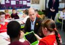 Prince William in a lesson focusing on the Gresford Colliery Disaster at All Saint's School.
