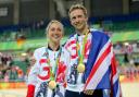 Great Britain's Jason Kenny after winning the gold medal in the Men's Keirin Final poses with fiancee Great Britain's Laura Trott. Dame Laura Kenny. Picture: David Davies/PA Wire..