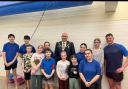 The Mayor of Wrexham Andy Williams with Rossett Swimming Club members.