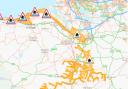 Map of North Wales highlighting all flood alerts and warnings