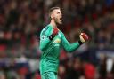 Manchester United goalkeeper David de Gea celebrates after Marcus Rashford (not pictured) scores his side's first goal of the game during the Premier League match at Wembley Stadium, London. PRESS ASSOCIATION Photo. Picture date: Sunday January 13,
