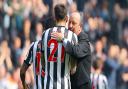 Newcastle United's Joselu (left) and Newcastle United manager Rafael Benitez celebrate after the final whistle of the Premier League match at St James' Park, Newcastle. PRESS ASSOCIATION Photo. Picture date: Sunday April 15, 2018. See PA story