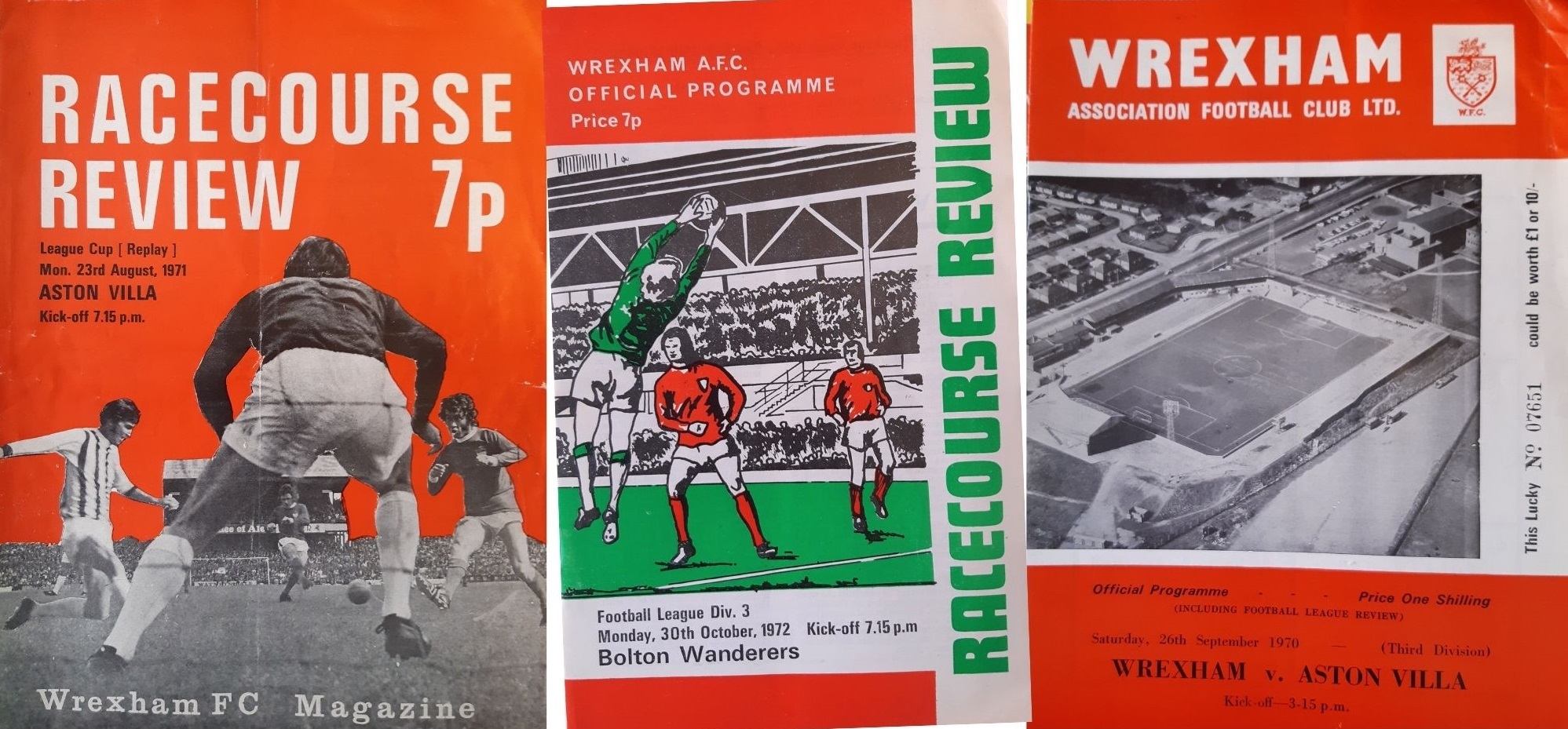 Some of the Wrexham AFC programmes in Glyn Hughes collection.