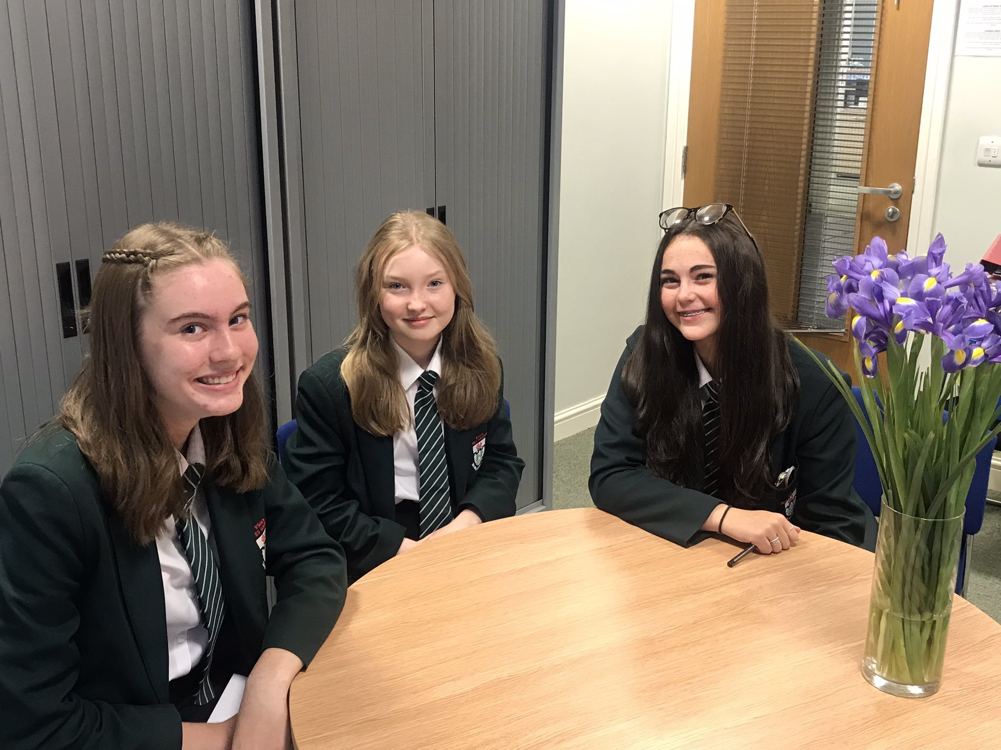 Nia Jones, Mabli Hampson and Mari Williams, Year 10 students at Ysgol Maes Garmon, who put together some special messages for the schools 60th anniversary.