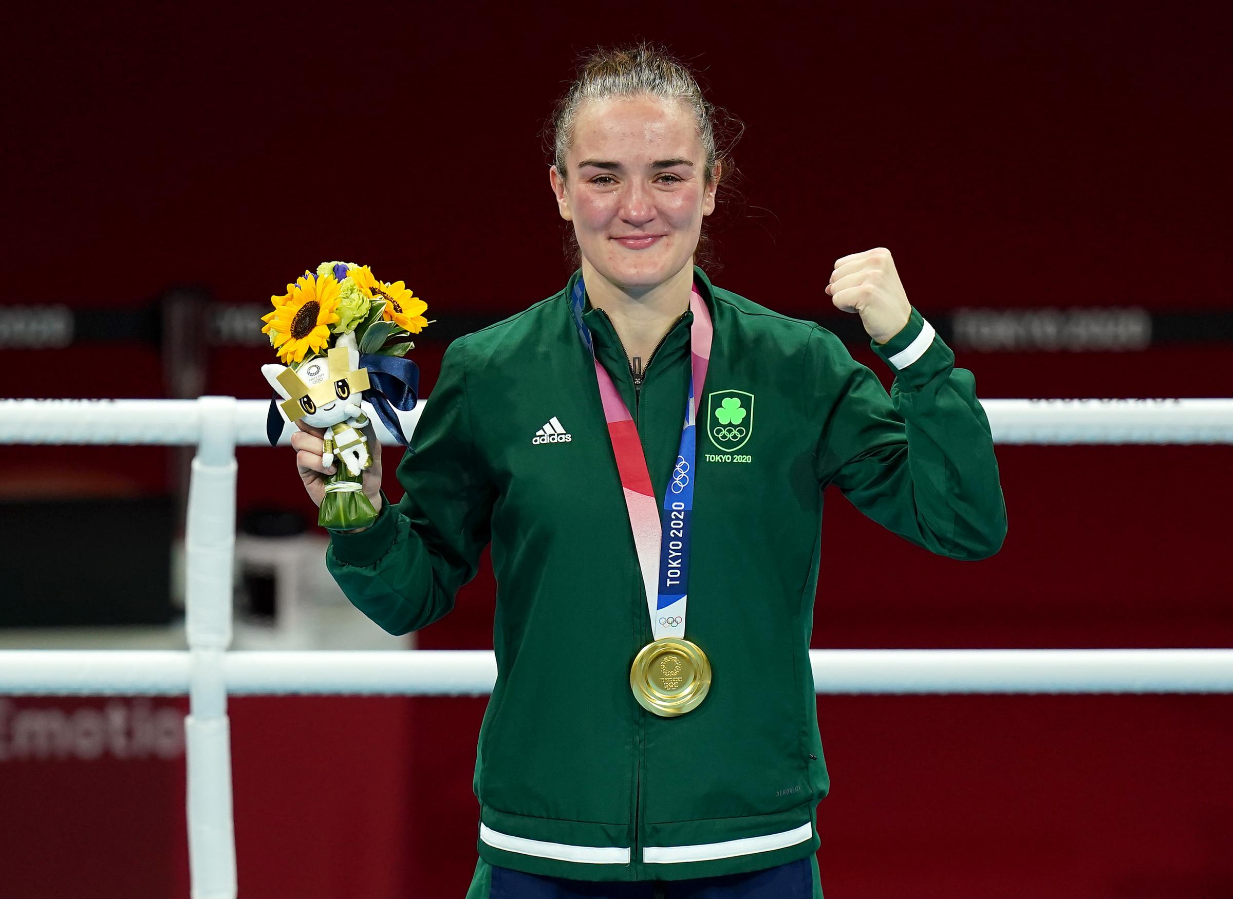 Irelands Kellie Anne Harrington celebrates with their gold medal after the Womens Light (57-60kg) Final Bout at the Kokugikan Arena on the sixteenth day of the Tokyo 2020 Olympic Games in Japan. Picture date: Sunday August 8, 2021.